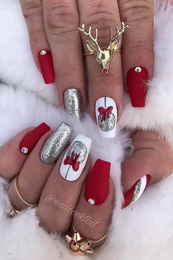 Glam Nail Design with Christmas Baubles