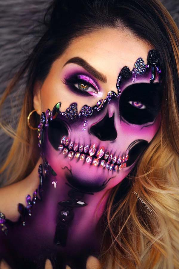Purple Skeleton Makeup Idea for Halloween