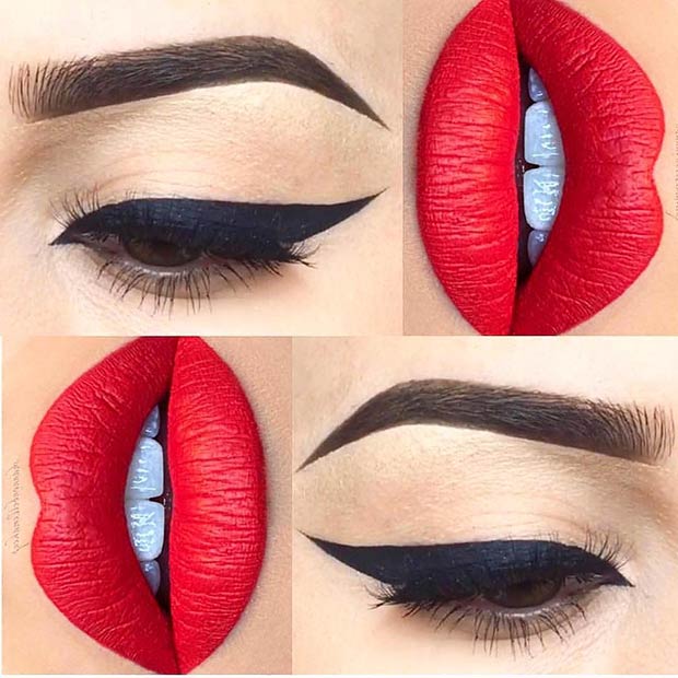 Classic Makeup Idea with Red Lips