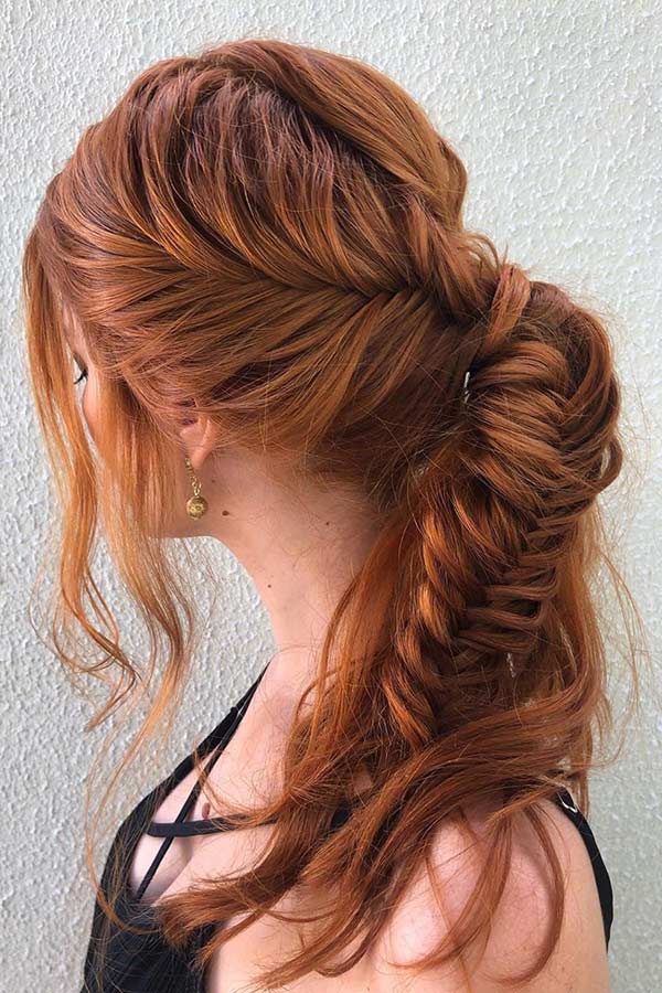 Prom Ponytail with a Side Fishtail Braid