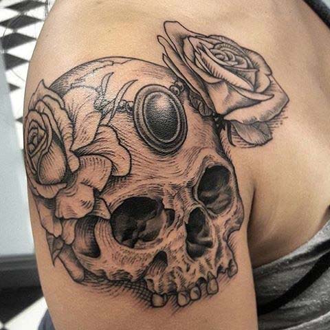 Skull Shoulder Tattoo for Badass Tattoo Idea for Women