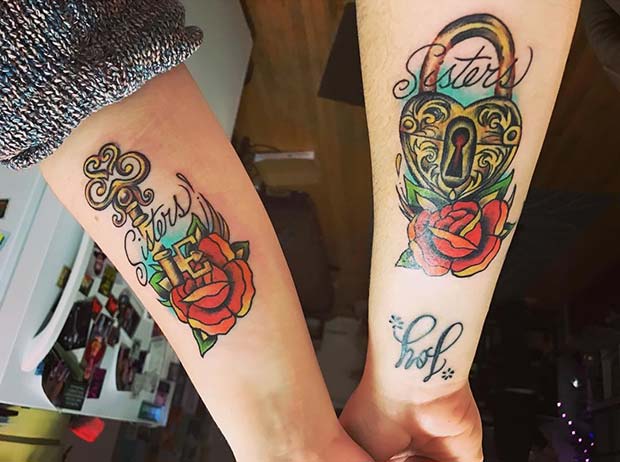 Traditional Style Sister Lock and Key for 23 Sister Tattoos