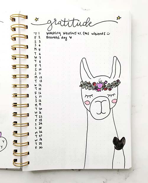 Gratitude Page for Bullet Journal Ideas