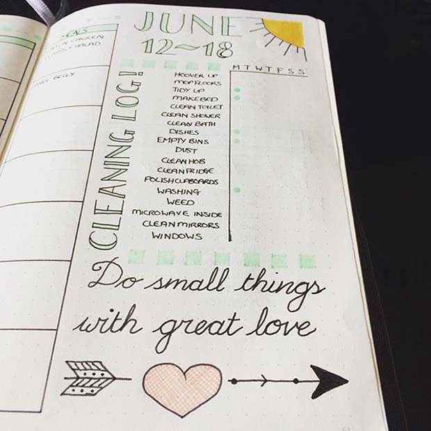 Weekly Cleaning Log for Bullet Journal Ideas
