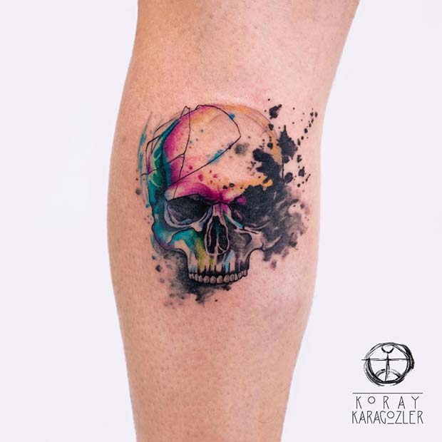 Watercolor Skull for Badass Tattoo Idea for Women