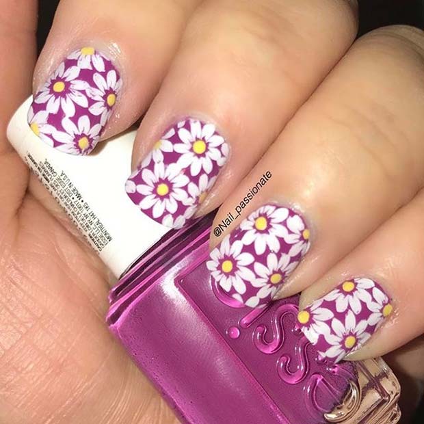 Purple Floral Nail Art for Summer Nails Idea
