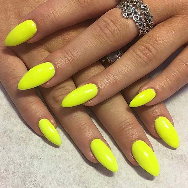 Almond Shape Vibrant Yellow Nail Design for Summer Nail Ideas