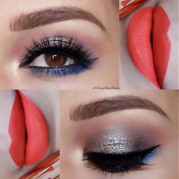 Glitter Eyes and Bold Lips for Summer Makeup Ideas 