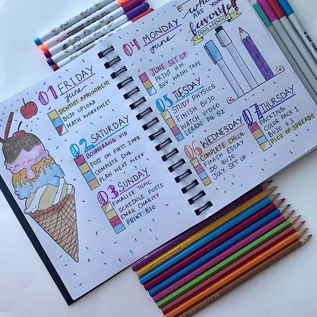 Cute Weekly Planner Page for Bullet Journal Ideas