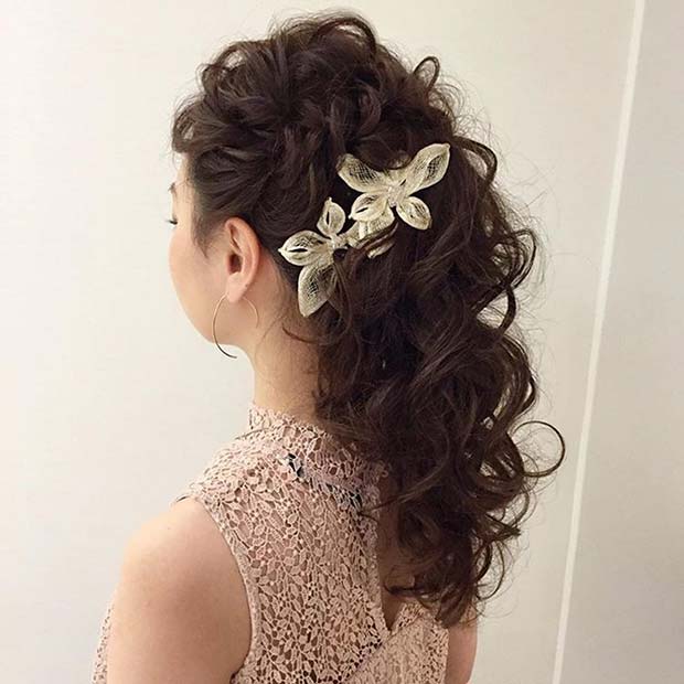 Curled Updo with Accessory for Bridesmaid Hair Ideas 