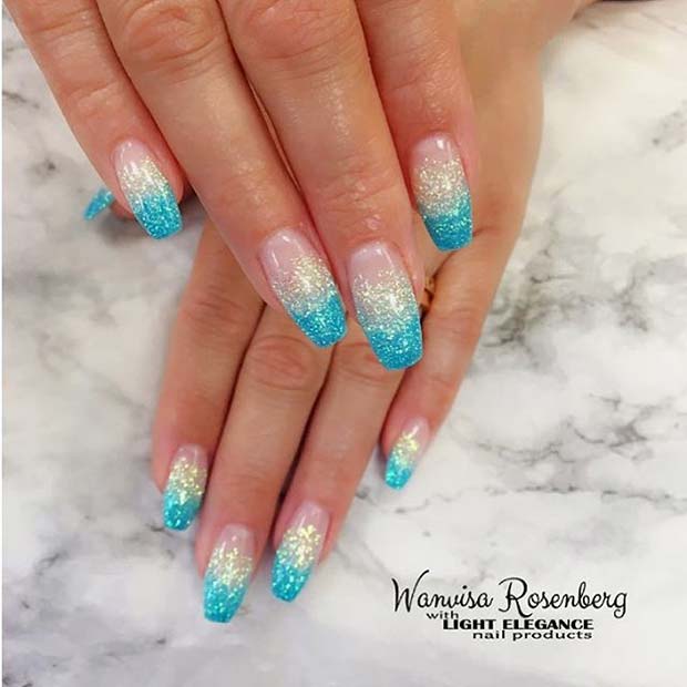 Blue Ombre Glitter Nails for Summer Nails Idea