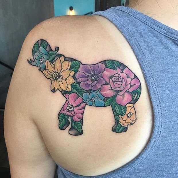 Floral Elephant Design for Elephant Tattoo Ideas
