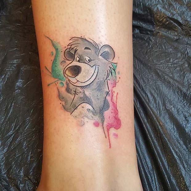 Cute Baloo the Bear Tattoo for Small Disney Tattoo Ideas