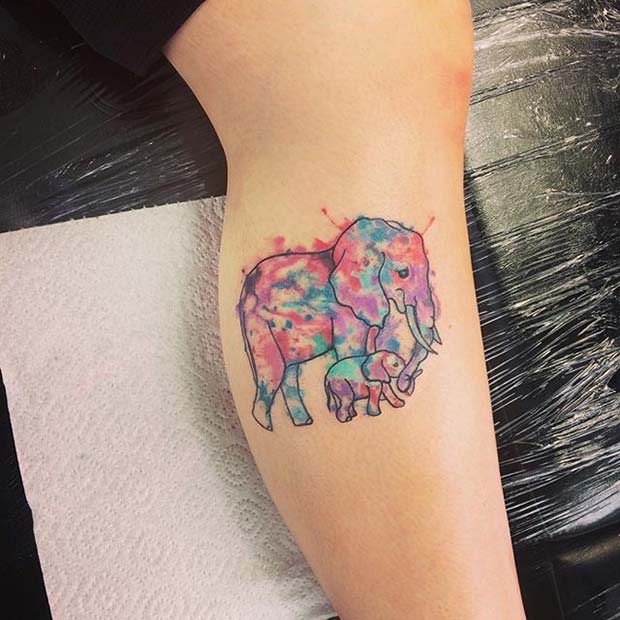 Watercolor Elephant Tattoo for Elephant Tattoo Ideas