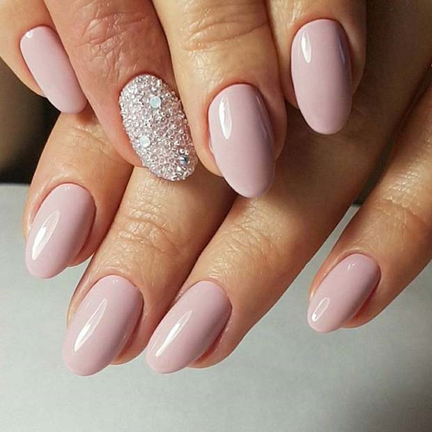 Pink Manicure with Sparkly Accent Nail for Elegant Nail Designs for Short Nails