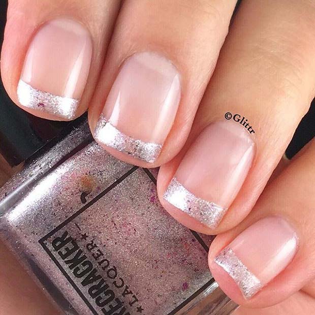 Silver French Manicure for Elegant Nail Designs for Short Nails