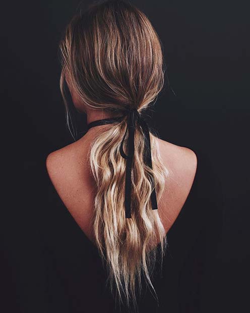 Low Ponytail with Ribbon for Elegant Ponytail Hairstyles
