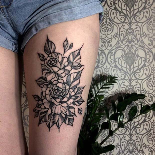 Rose Thigh Tattoo for Flower Tattoo Ideas for Women 