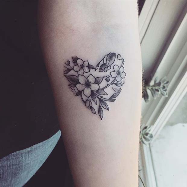 Floral Heart Design for Flower Tattoo Ideas for Women 