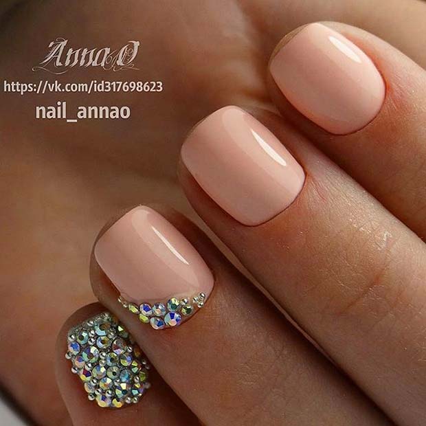 Light Manicure with Gem Accent Nails for Elegant Nail Designs for Short Nails