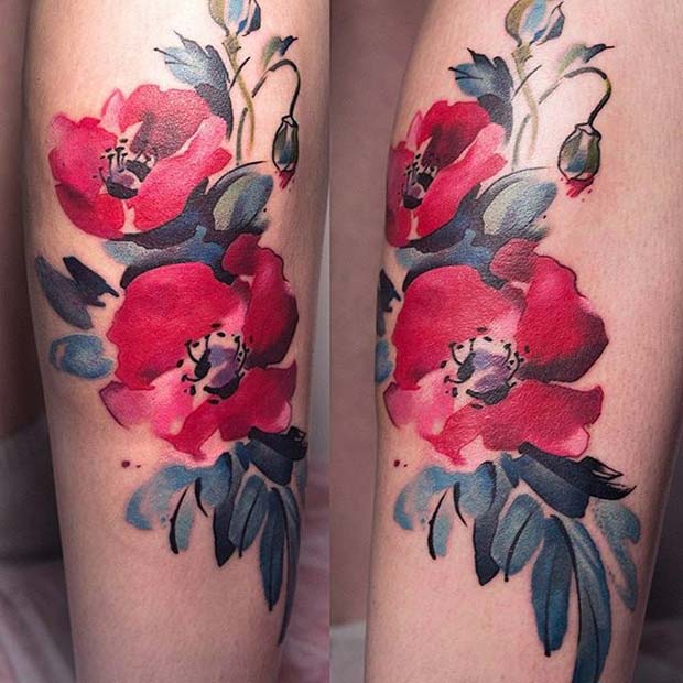 Watercolor Floral Tattoo for Flower Tattoo Ideas for Women 