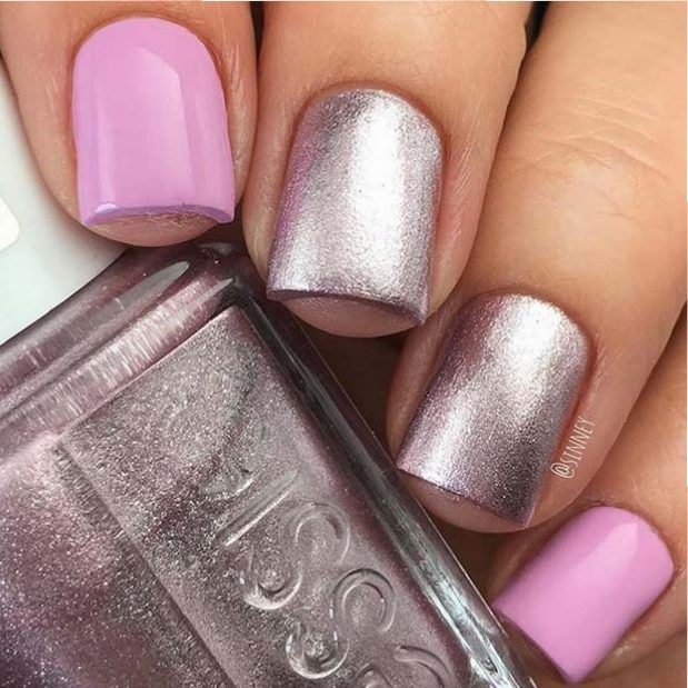 Pink and Metallic Nails for Elegant Nail Designs for Short Nails