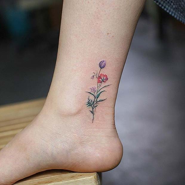 Dainty Flower Ankle Design for Flower Tattoo Ideas for Women 
