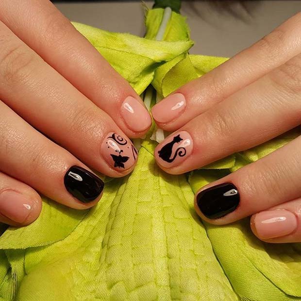 Cute Cat Nails for Halloween Nail Designs 