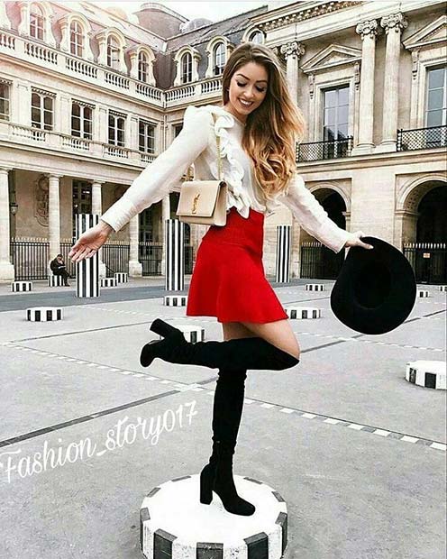 Bold Skirt and Boots for Cute Fall 2017 Outfit Ideas