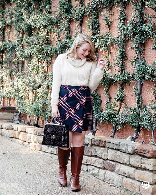 Sweater, Skirt and Boots for Cute Fall 2017 Outfit Ideas 