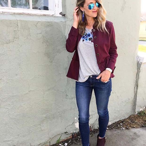 Fall Burgundy Jacket for Cute Fall 2017 Outfit Ideas