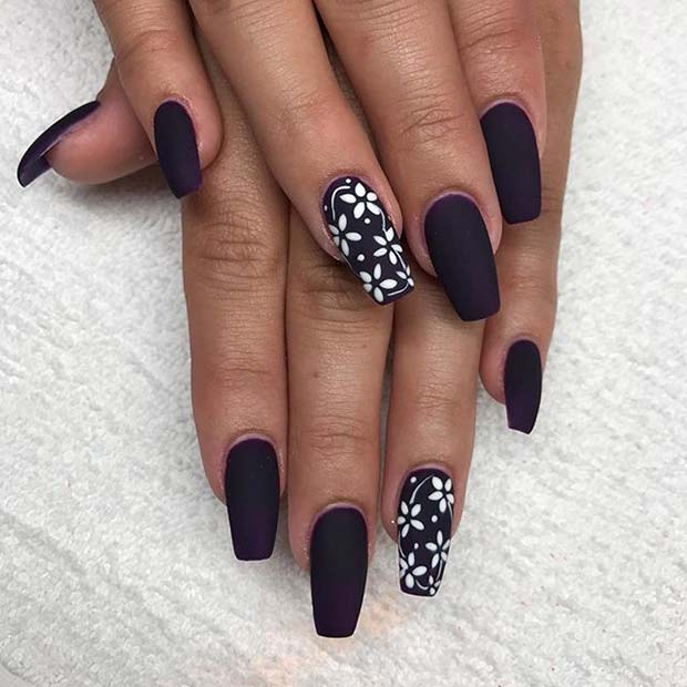 White Floral Nail Art for Matte Nail Designs for Fall 