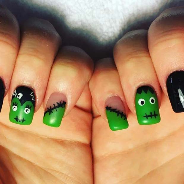 Frankenstein Nails for Halloween Nail Designs 