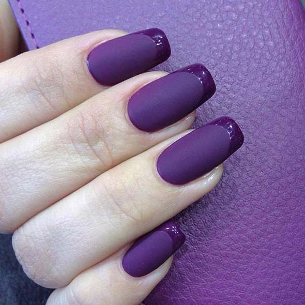 Purple Matte French Manicure for Matte Nail Designs for Fall 