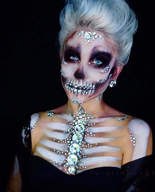 Sparkling Skeleton for Creative DIY Halloween Makeup Ideas