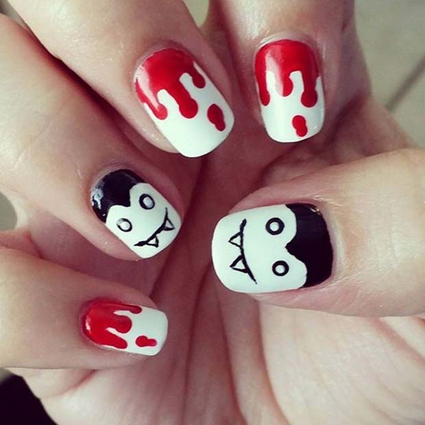 Blood and Vampire Design for Halloween Nail Designs 