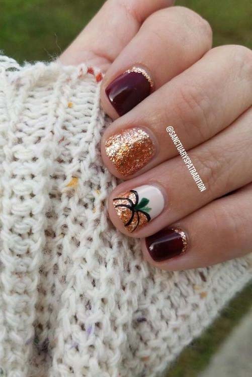 Glitter Pumpkin Nails