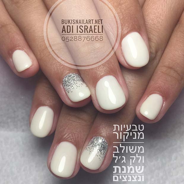 Subtle Silver Glitter Manicure for Simple Yet Eye-Catching Nail Designs