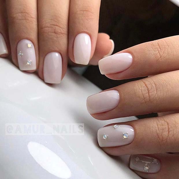 Light Nails with Gems for Simple Yet Eye-Catching Nail Designs