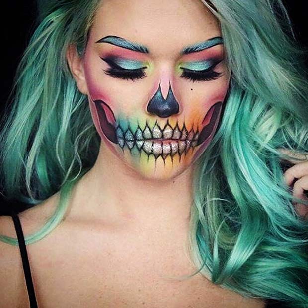 Rainbow Skeleton for Skeleton Makeup Ideas for Halloween
