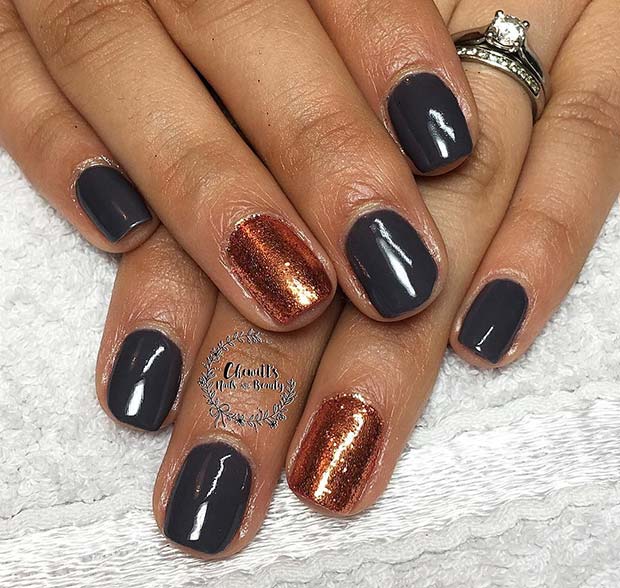 Fall Copper Accent Nail for Fall Nail Design Ideas