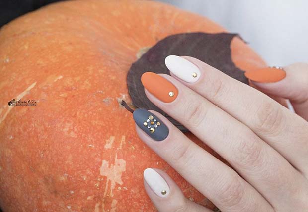 Embellished Matte Fall Nails for Fall Nail Design Ideas