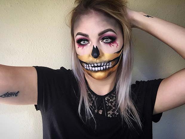 Half Skull Makeup for Skeleton Makeup Ideas for Halloween