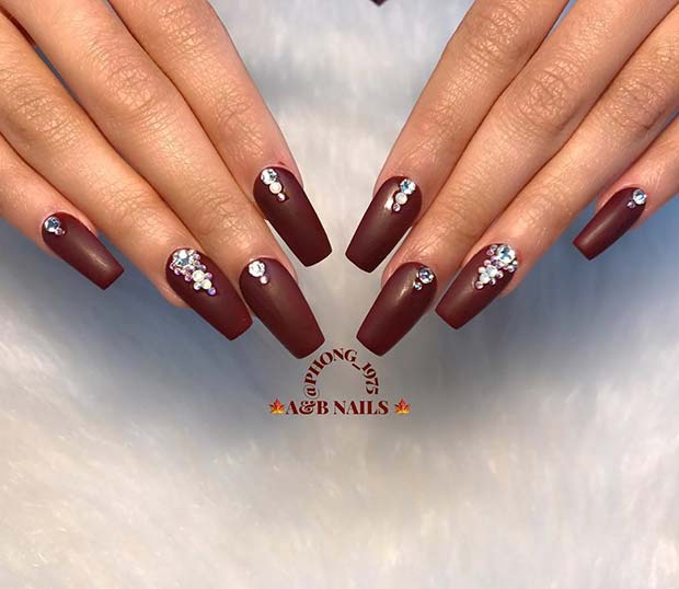Burgundy and Bling for Fall Nail Design Ideas