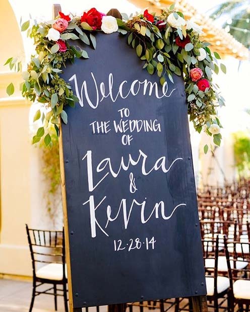 Floral Welcome to the Wedding Board for Rustic Wedding Ideas