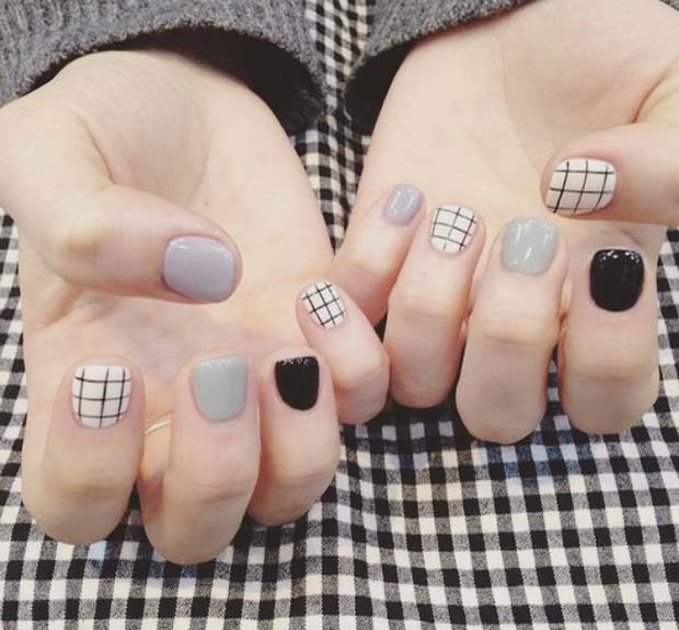 Grey, Black and Grid Nails for Winter Nail Ideas