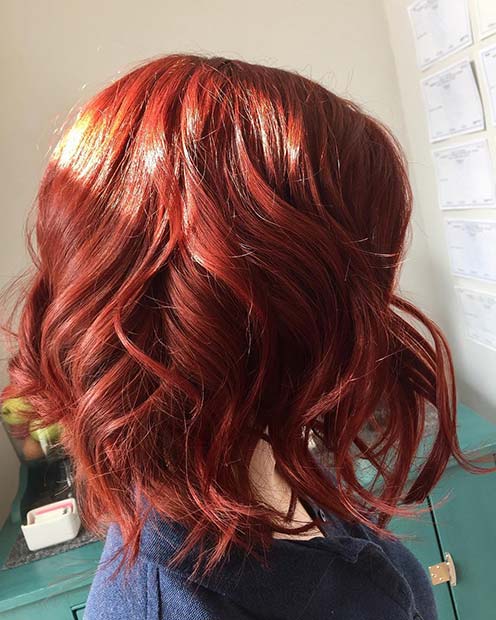 Vibrant Autumnal Red Lob for Lob Hairstyles for Fall and Winter