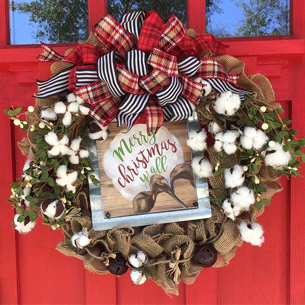 Cotton Christmas Wreath for Farmhouse Inspired Christmas Decor