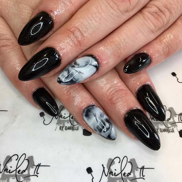 Black and White Marble Nails for Winter Nail Ideas