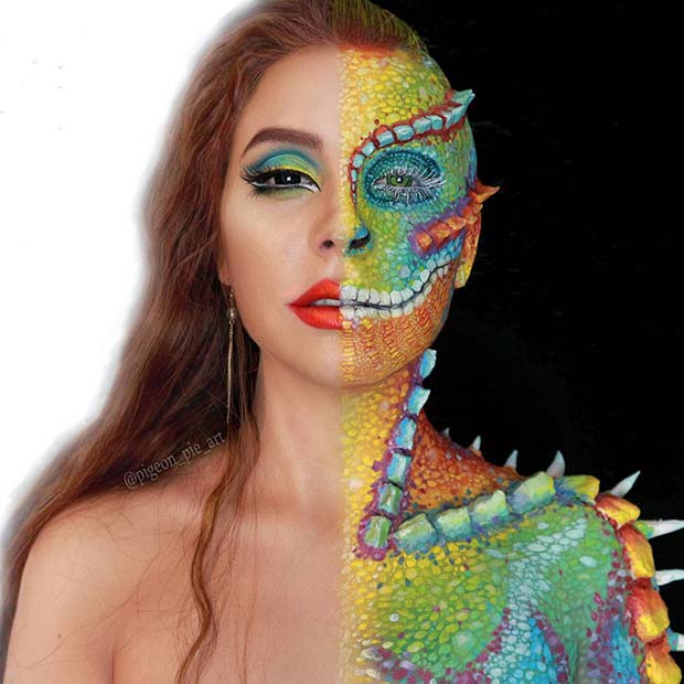 Creative Chameleon Makeup for Mind-Blowing Halloween Makeup Looks